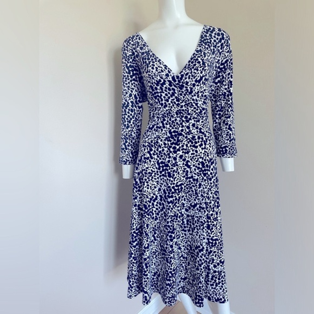 Talbot Faux Wrap Black White Floral Jersey Dress Long Sleeve Stretch 10 Petite